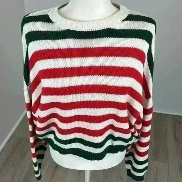 Mi Ami Red Green & White Striped Pullover Sweater Size S - Picture 2 of 8